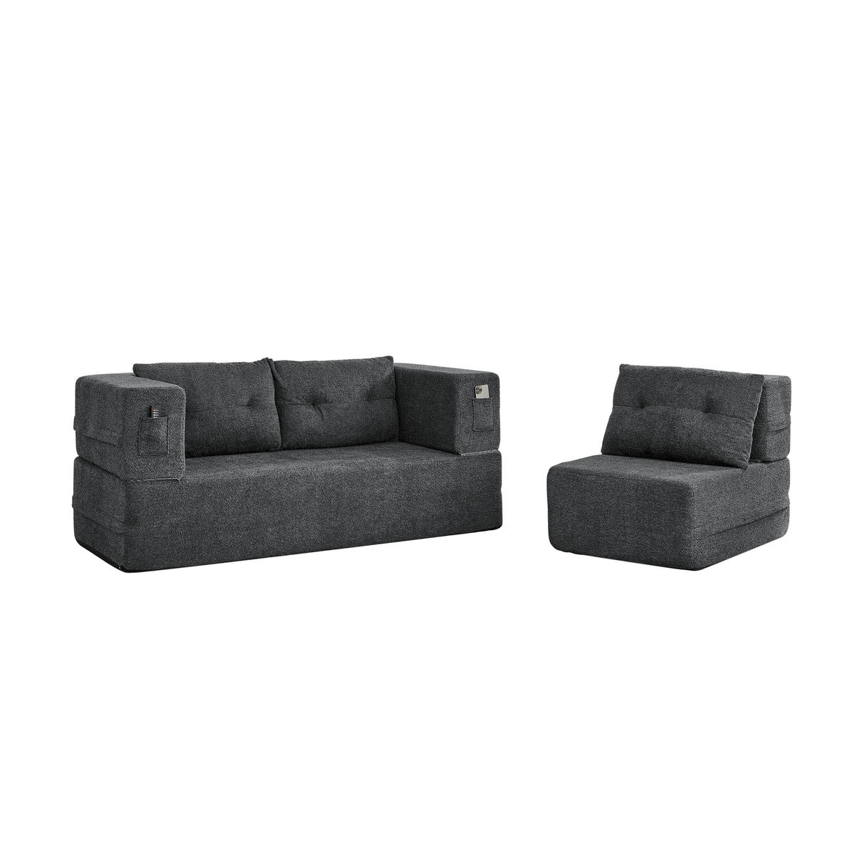 SITZGARNITUR DE-35041 2-in-1 mit Schlaffunktion Dunkelgrau - Dunkelgrau, Textil (194/39/199cm) - ComfortXL