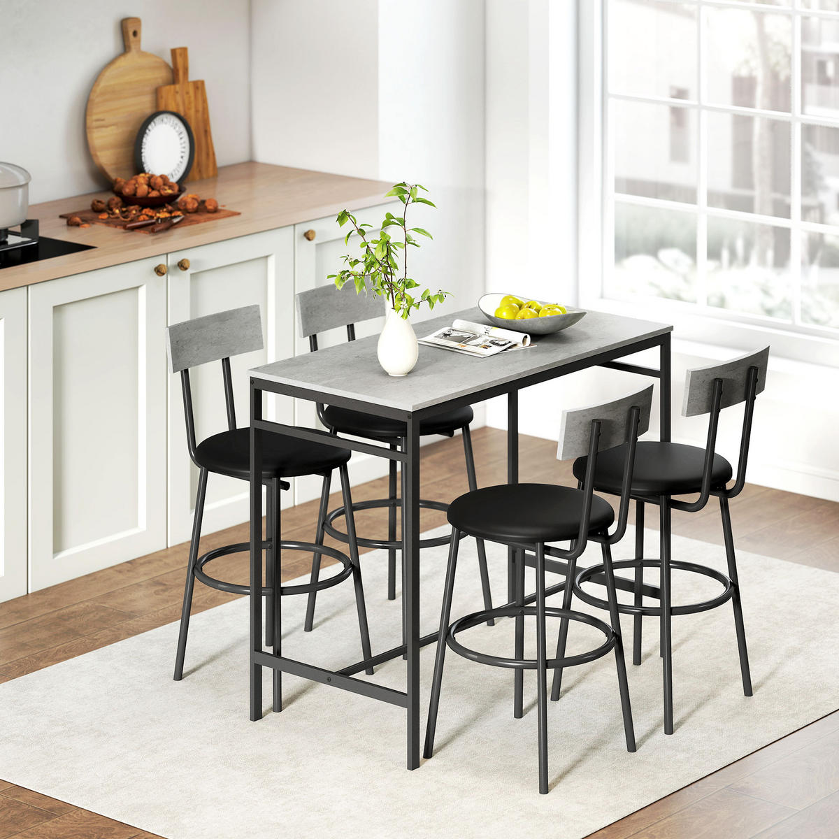 BARTISCH-SET Stahl MDF Hellgrau - Hellgrau, Metall (55/90/110cm) - HOMCOM