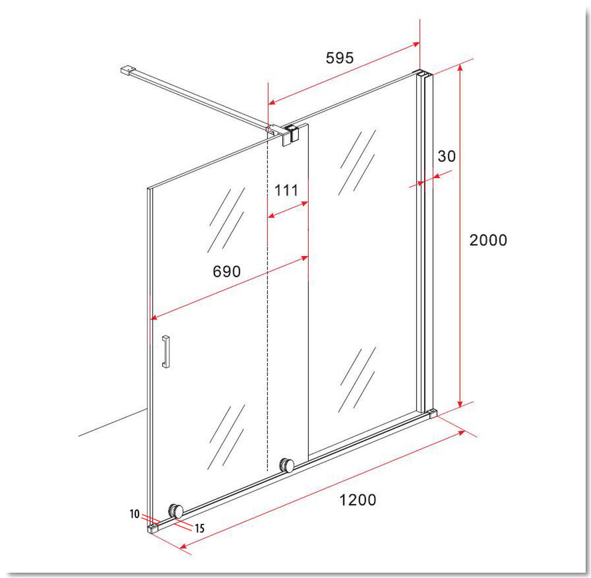 SCHIEBETÜR-DUSCHWAND TRAVERSO Klar 120 x 200 cm 8 mm ESG - Klar, Glas (120/200cm) - Glasdeals