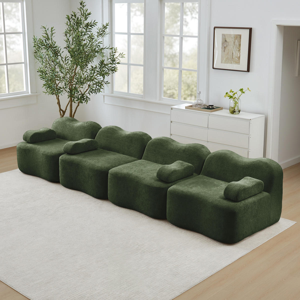 4-SITZER SOFA Samt Grün mit Hocker - Grün, Textil (384/70/98cm) - WISHDOR