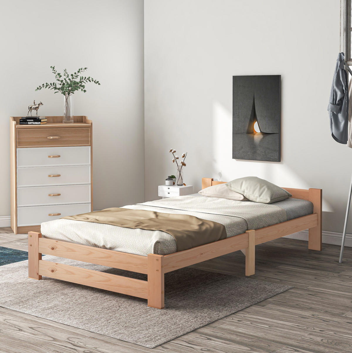 KINDERBETT aus Kiefer 90x200 cm Natur mit integriertem Lattenrost und massiver Konstruktion - Naturfarben, Holz (90/200cm) - Modfu