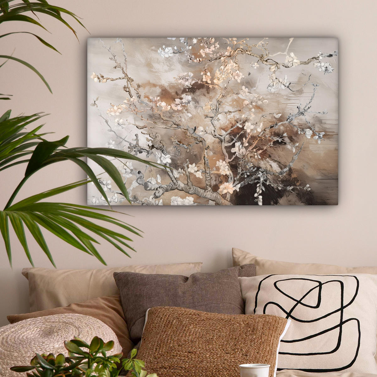 LEINWANDBILD Mandelblüte - Kunst - Van Gogh - Beige - Abstrakt Gemälde 60x40 cm - Braun, Textil (60/40cm) - MuchoWow