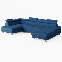WOHNLANDSCHAFT MARRY Links Blau Cord-Stoff mit Schlaffunktion und zwei Bettkästen - Blau, Holz/Metall (335/90/190cm) - Barchello