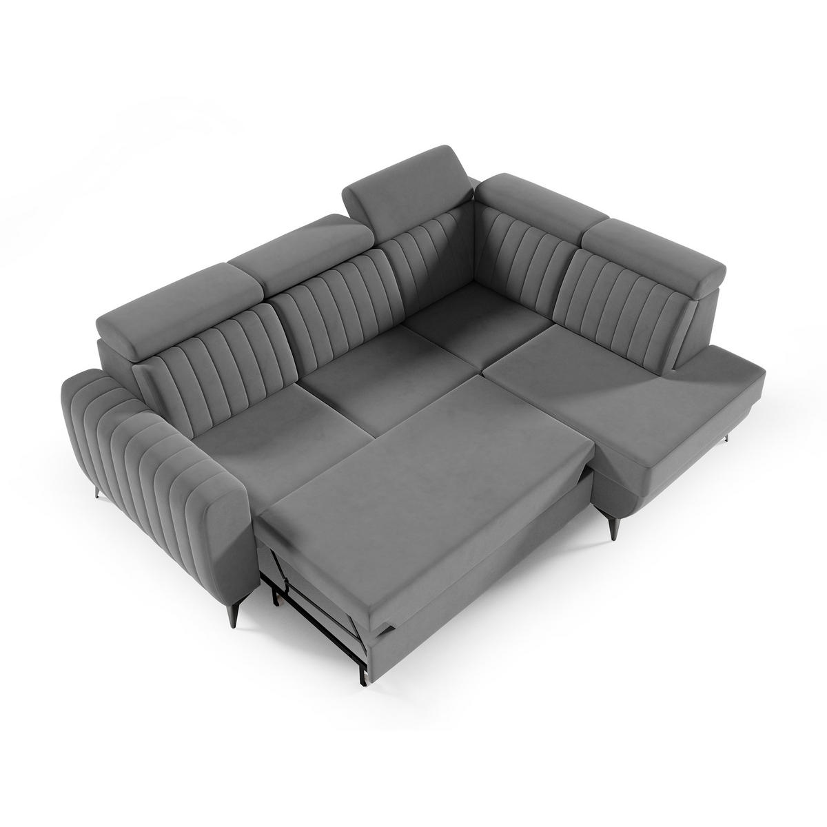 ECKSCHLAFSOFA Connor II verstellbare Kopfstützen, Grau, rechts - Schwarz/Grau, Textil (268/204cm) - Beautysofa
