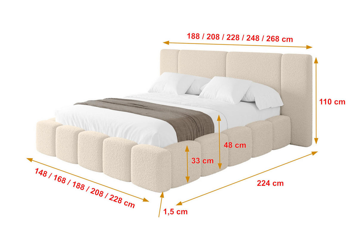 POLSTERBETT mit Bettkasten und Lattenrost, Bett mit Matratze H3/H4 - NILO 140x200 Dunkelbeige - Honig, Holzwerkstoff/Textil (140/200cm) - ALTDECOR