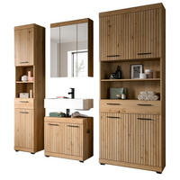 BADMÖBEL-SET Eiche Artisan 200 x 191 cm 4-teilig, Komplettset mit viel Stauraum - Schwarz/Eiche Artisan, Glas/Holzwerkstoff (201/191/34cm) - Inn.Furn