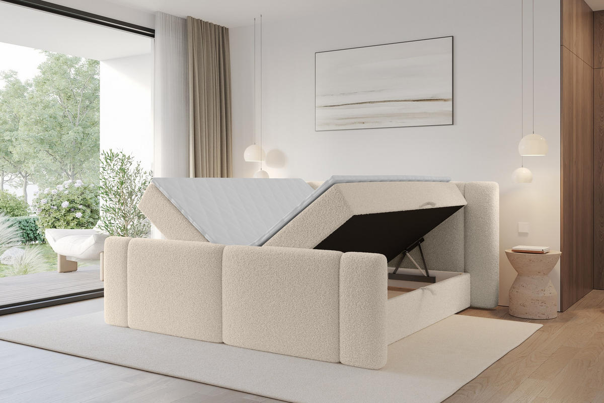 BOXBETT mit Matratze H4 - EVON Zanozek - 140x200 cm Dunkelbeige - Cappuccino, Holzwerkstoff (140/200cm) - ALTDECOR