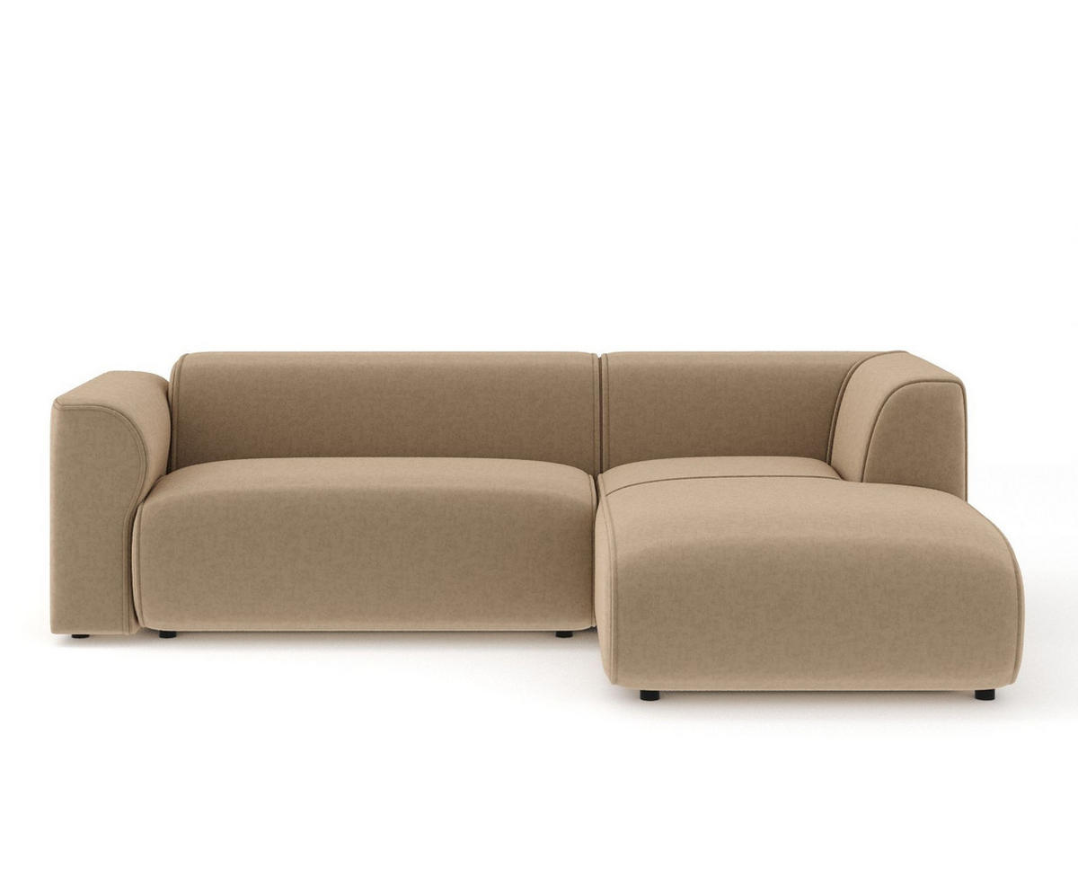 ECKSOFA Melani Beige Samtstoff - Rechts Seite - Beige/Schwarz, Holz/Holzwerkstoff (162/256cm) - Maison de Reve
