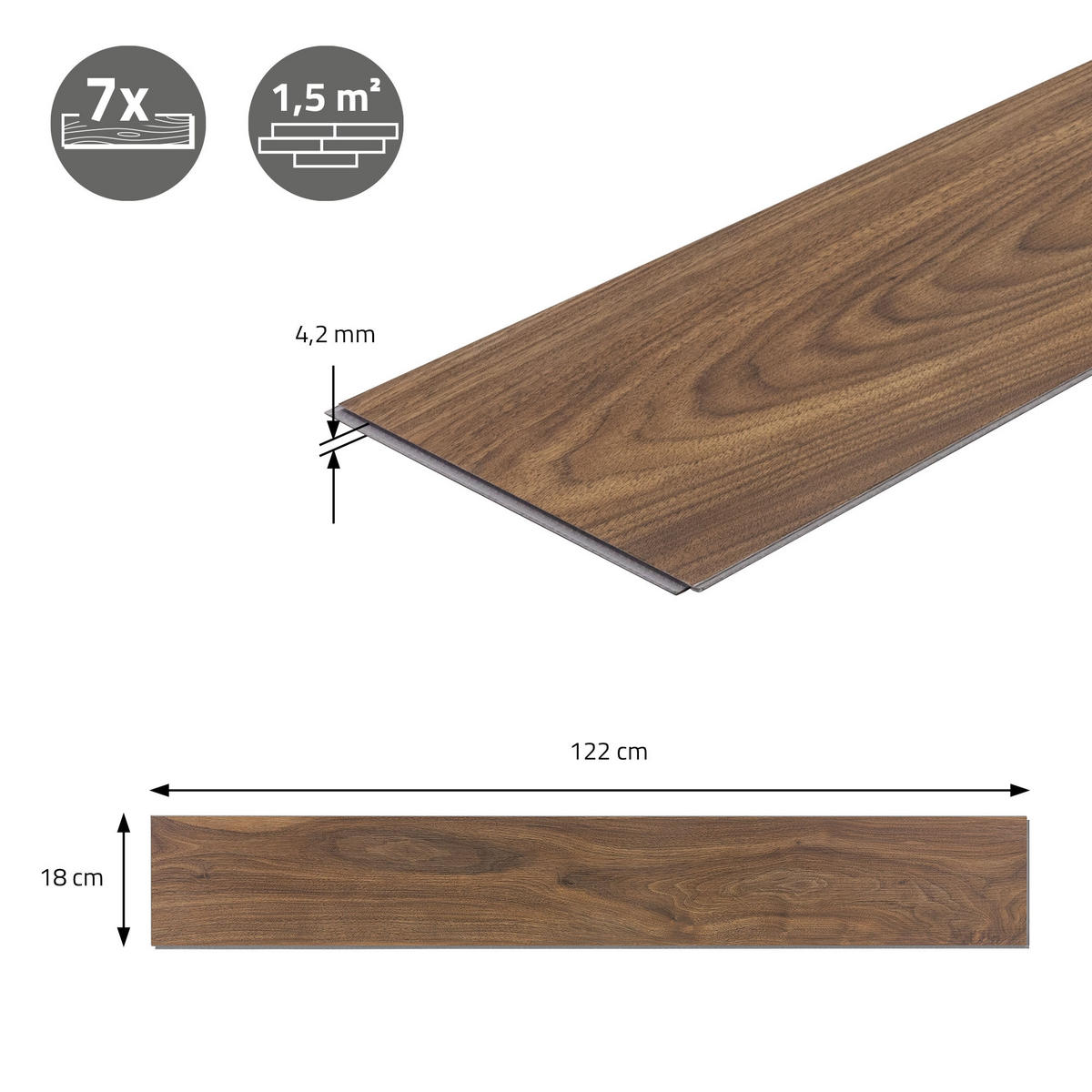 VINYLBODEN Click 1,54m²/7 Dielen Outtrigger Eiche - Dunkelbraun, Kunststoff (122/18/0.42cm) - ML-DESIGN