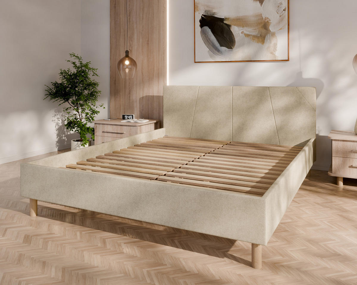 POLSTERBETT ALMORE 160x200cm, Taschenfederkernmatratze LIORA(19cm), beige - Beige, Holz (160/200cm) - Homesy