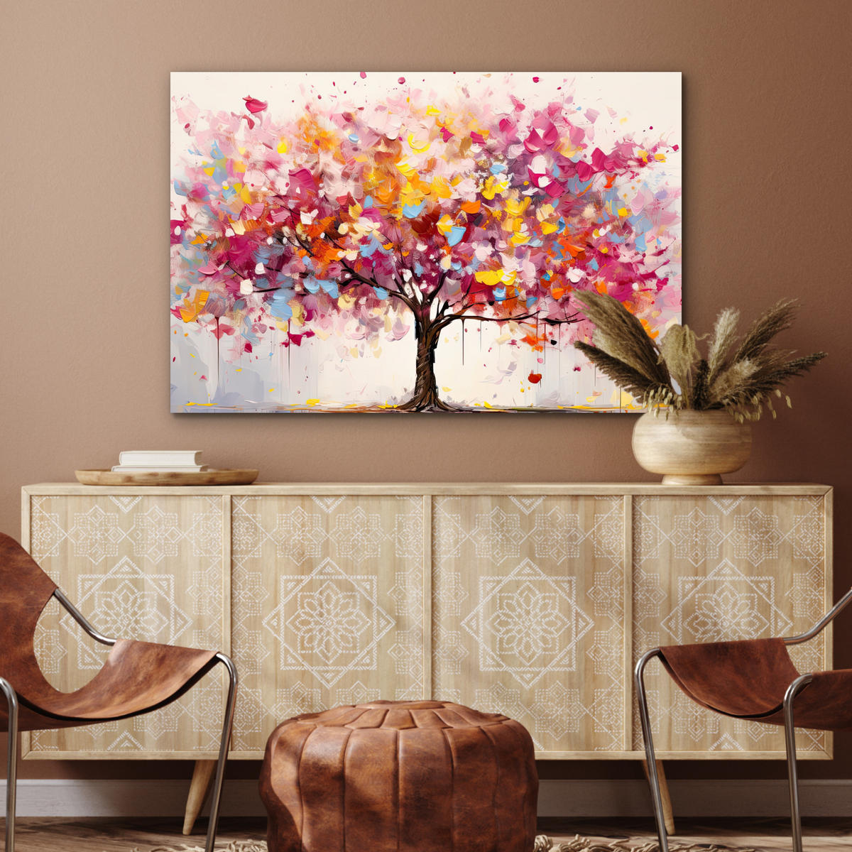 METALLBILD Aquarell - Baum - Kunst - Abstrakt 90x60 cm - Multicolor, Metall (90/60cm) - MuchoWow