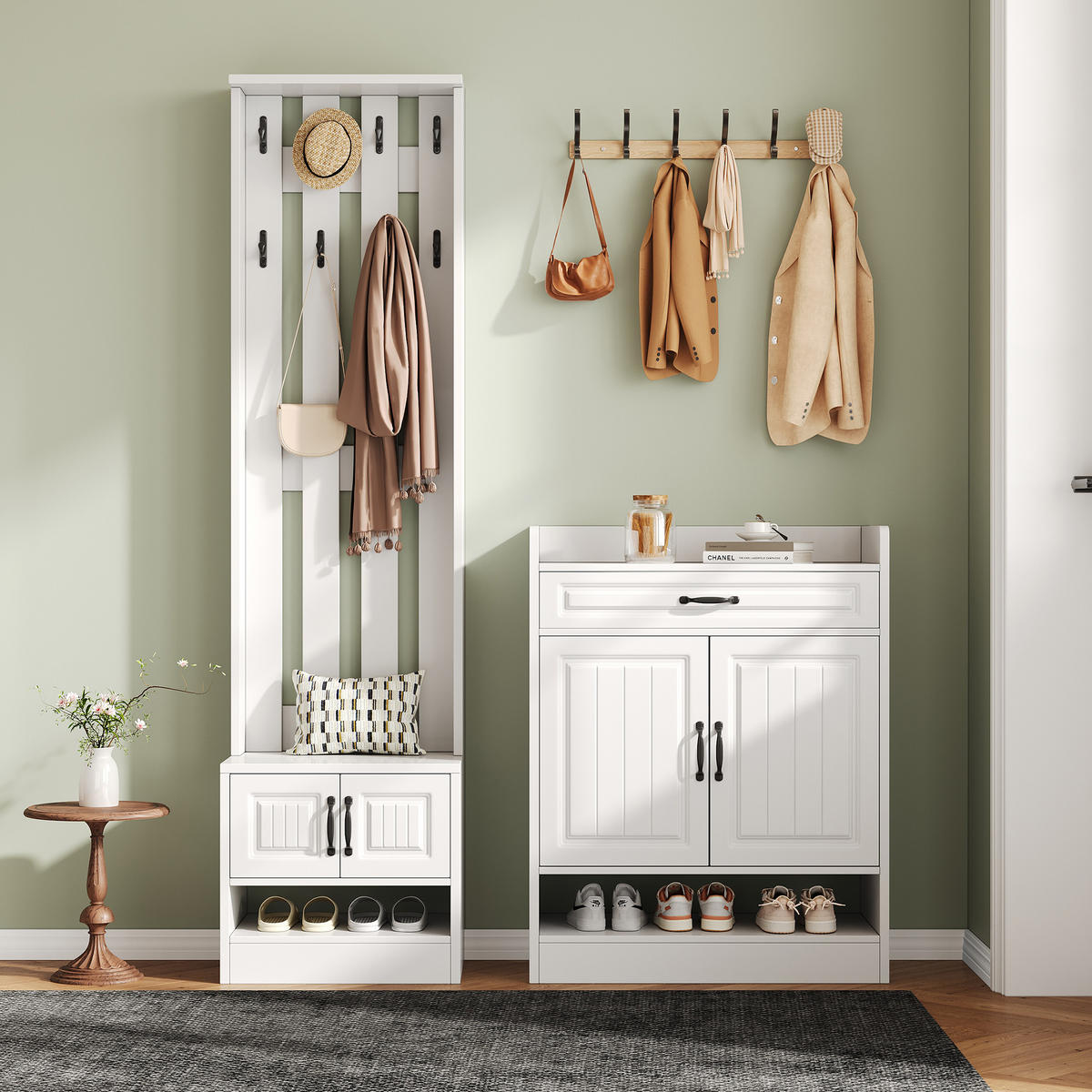 GARDEROBENSET Wand mit Schuhbank Weiß 125x36x190cm - Weiß, Holzwerkstoff (36/190/125cm) - FLIEKS