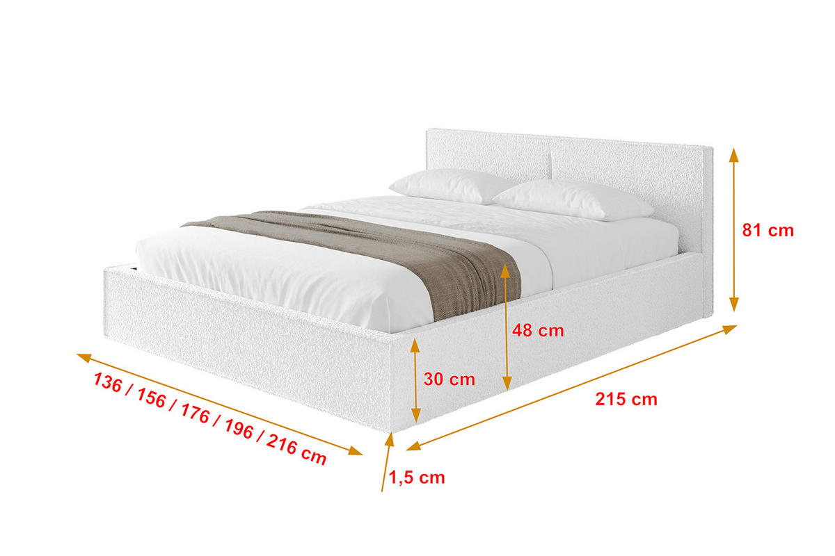 POLSTERBETT mit Bettkasten und Lattenrost, Bett mit Matratze H3/H4 - EMMI-V1 180x200 Weiß - Weiß, Holzwerkstoff/Textil (180/200cm) - ALTDECOR