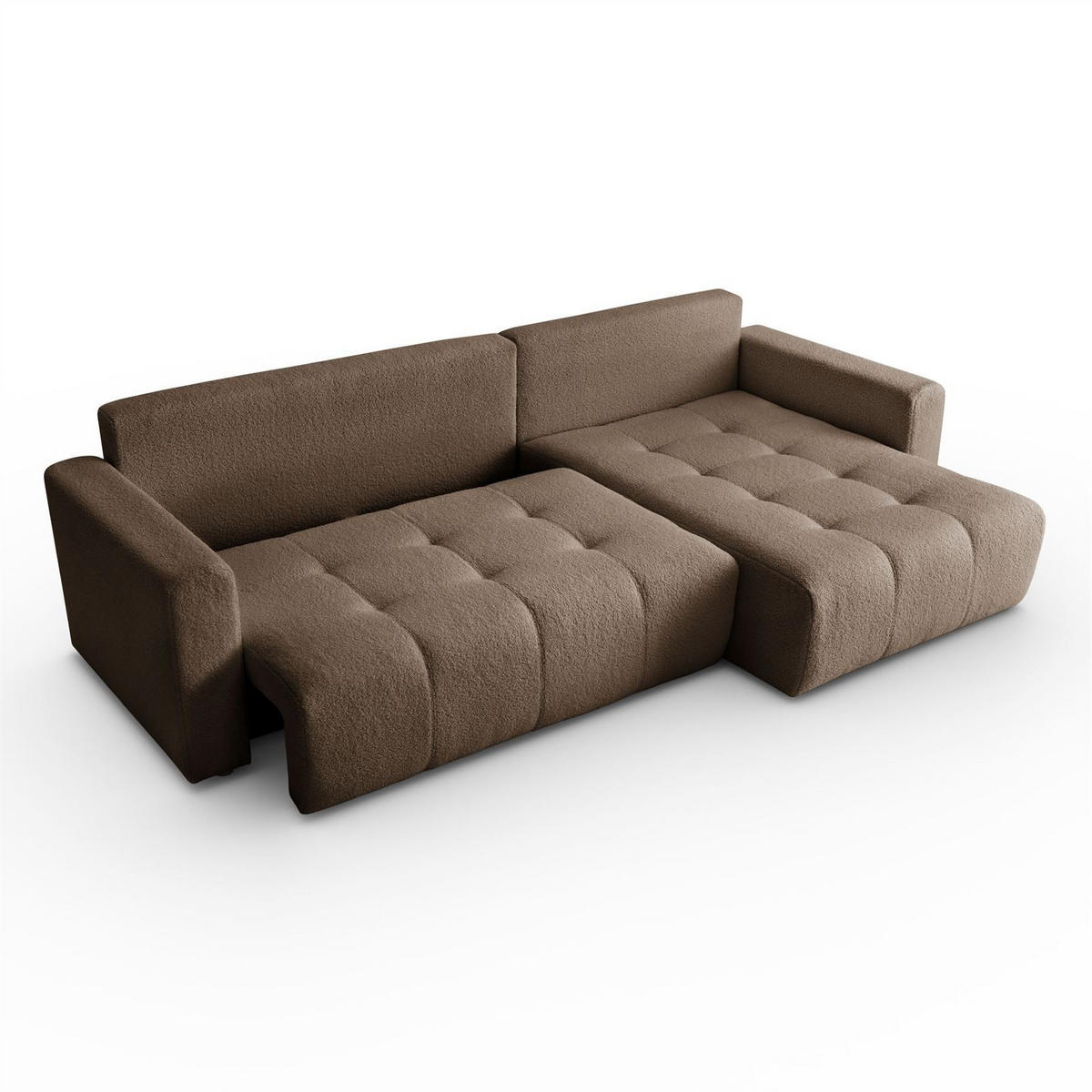 ECKSOFA VIENNA Stil Bettkasten und Funktionalität Bouclé Braun Rechts - Braun, Holz (261/143cm) - Kaiser Möbel