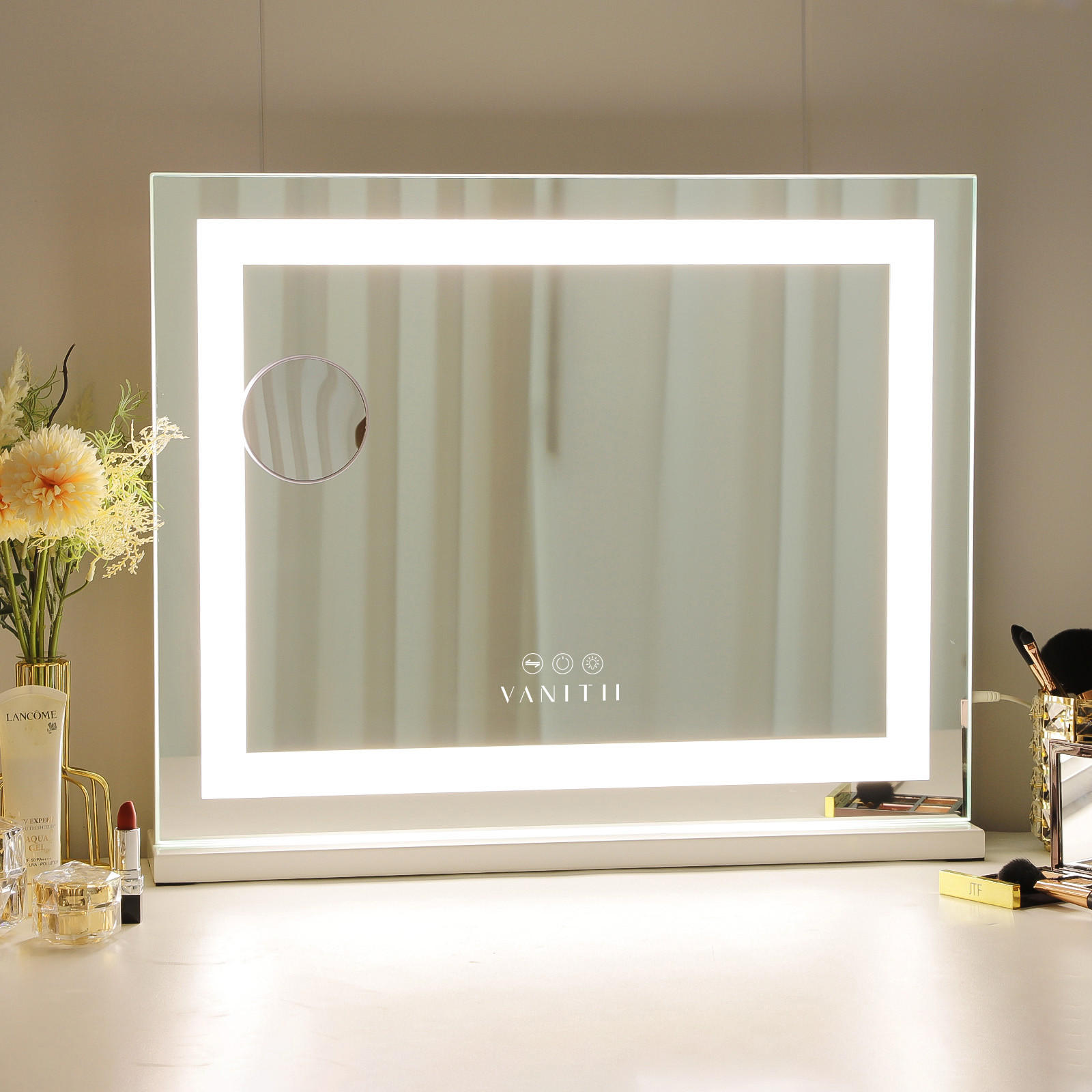 SCHMINKSPIEGEL mit LED Lichtleiste weiß 58/46 cm - Weiß, Metall (58/46/3cm) - VANITII