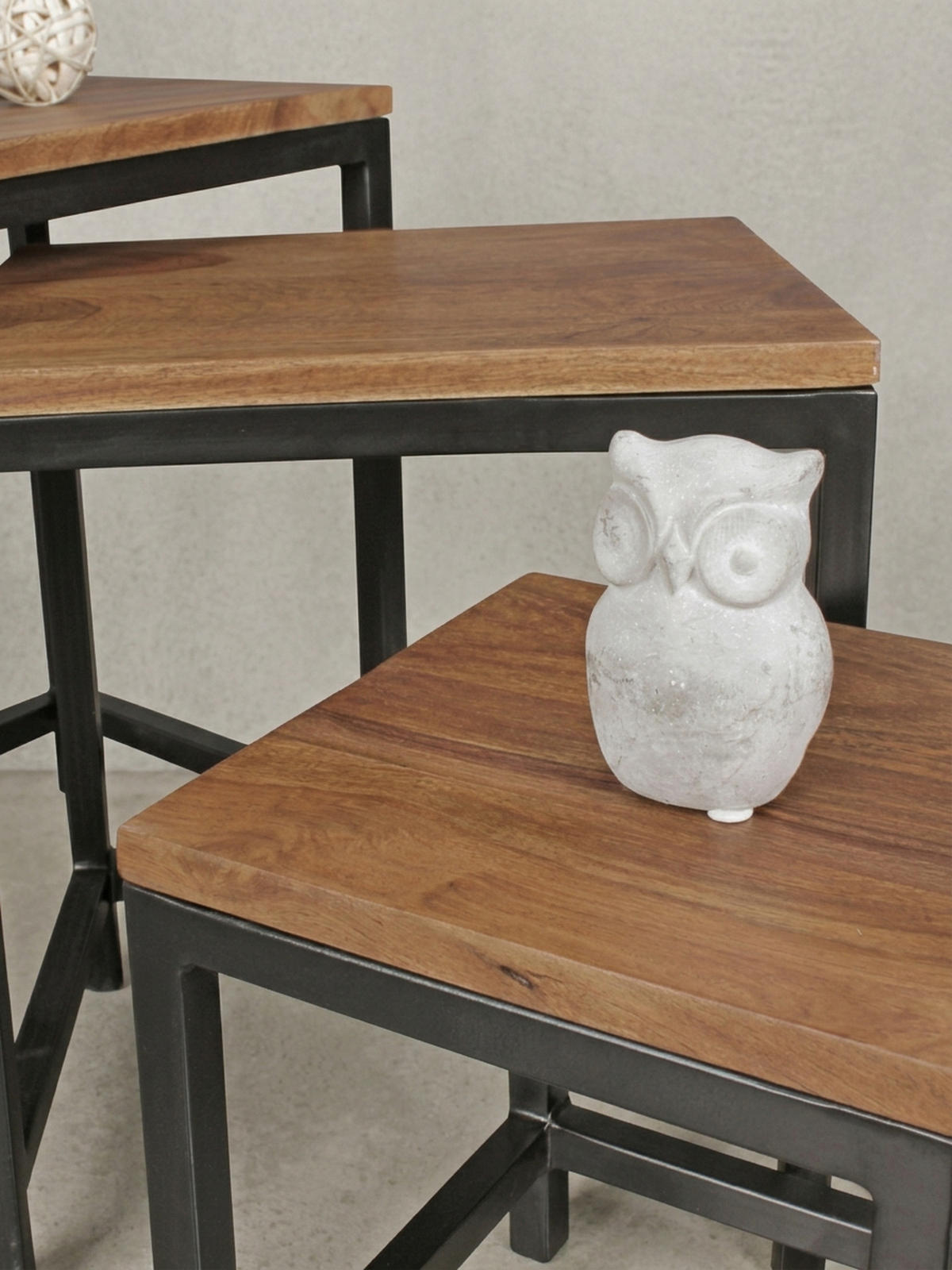 BEISTELLTISCH Set – 3-teilig Massivholz Metallbeine handgefertigt - Schwarz/Braun, Holz/Metall (30/45/45cm) - KADIMA DESIGN