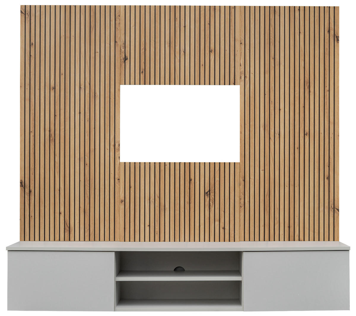 TV-LOWBOARD grau, Eiche Artisan 160 cm, TV-Unterschrank mit Akustikpaneel - Hellgrau/Eiche Artisan, Glas/Holzwerkstoff (160/148/35cm) - Inn.Furn