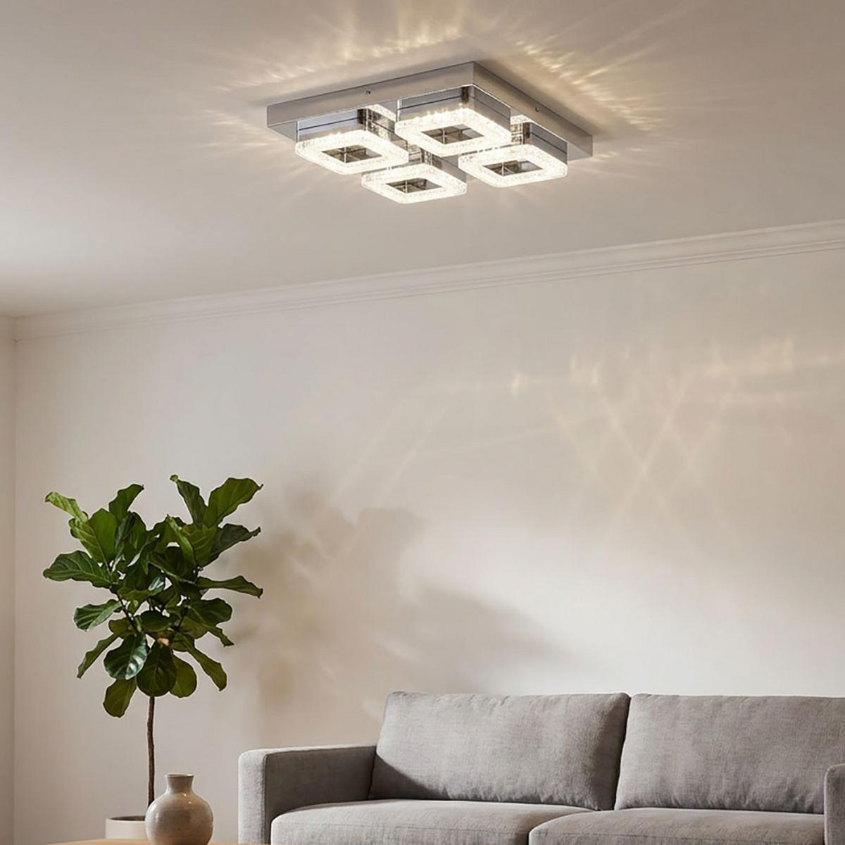 LED DECKENLEUCHTE RETA Chrom, Silber, Kristalloptik - Silberfarben, Metall (32/32/6.7cm) - Globo Lighting