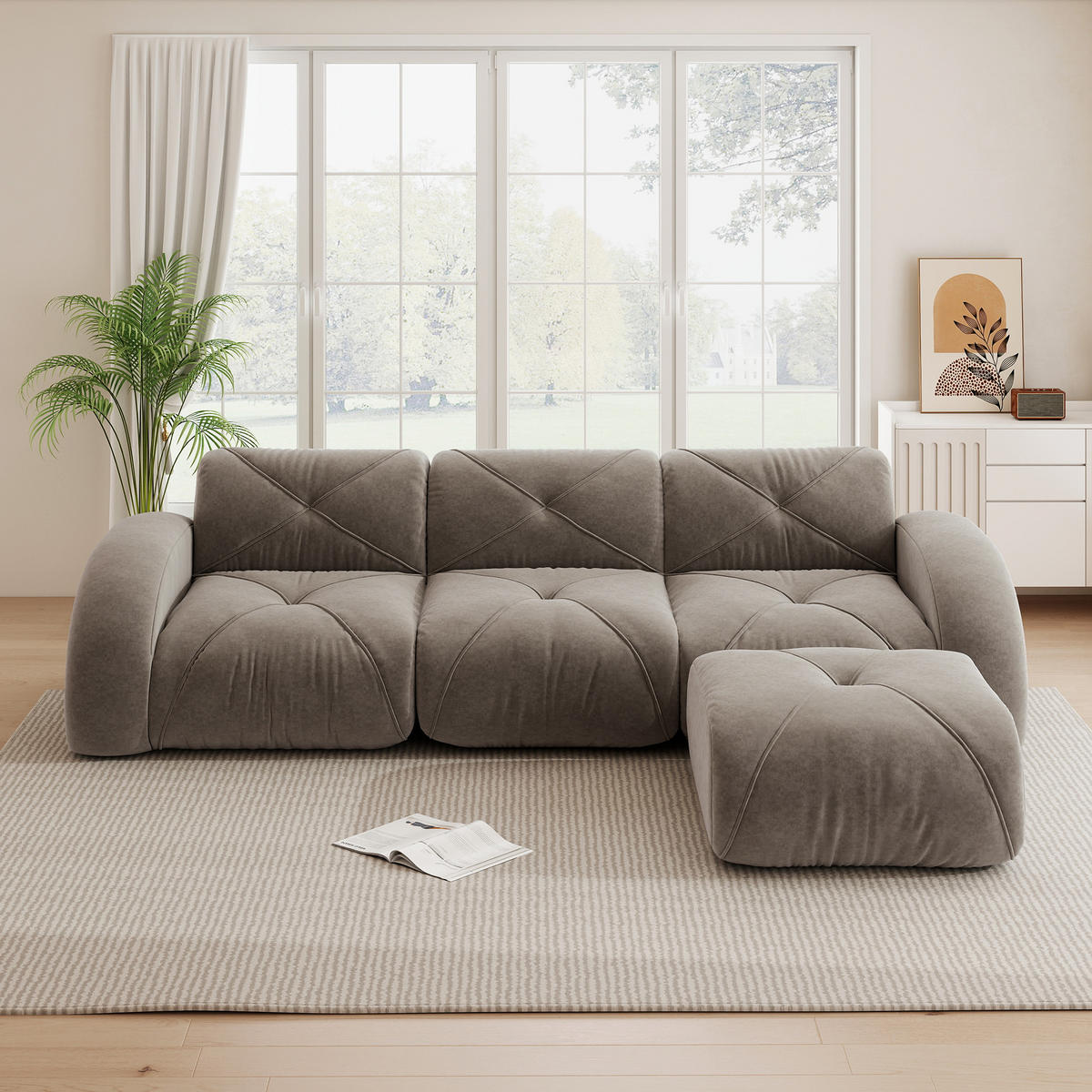 3-SITZER ECKSOFA Chenille Taupe mit Hocker - Braun, Textil (281/171cm) - WISHDOR
