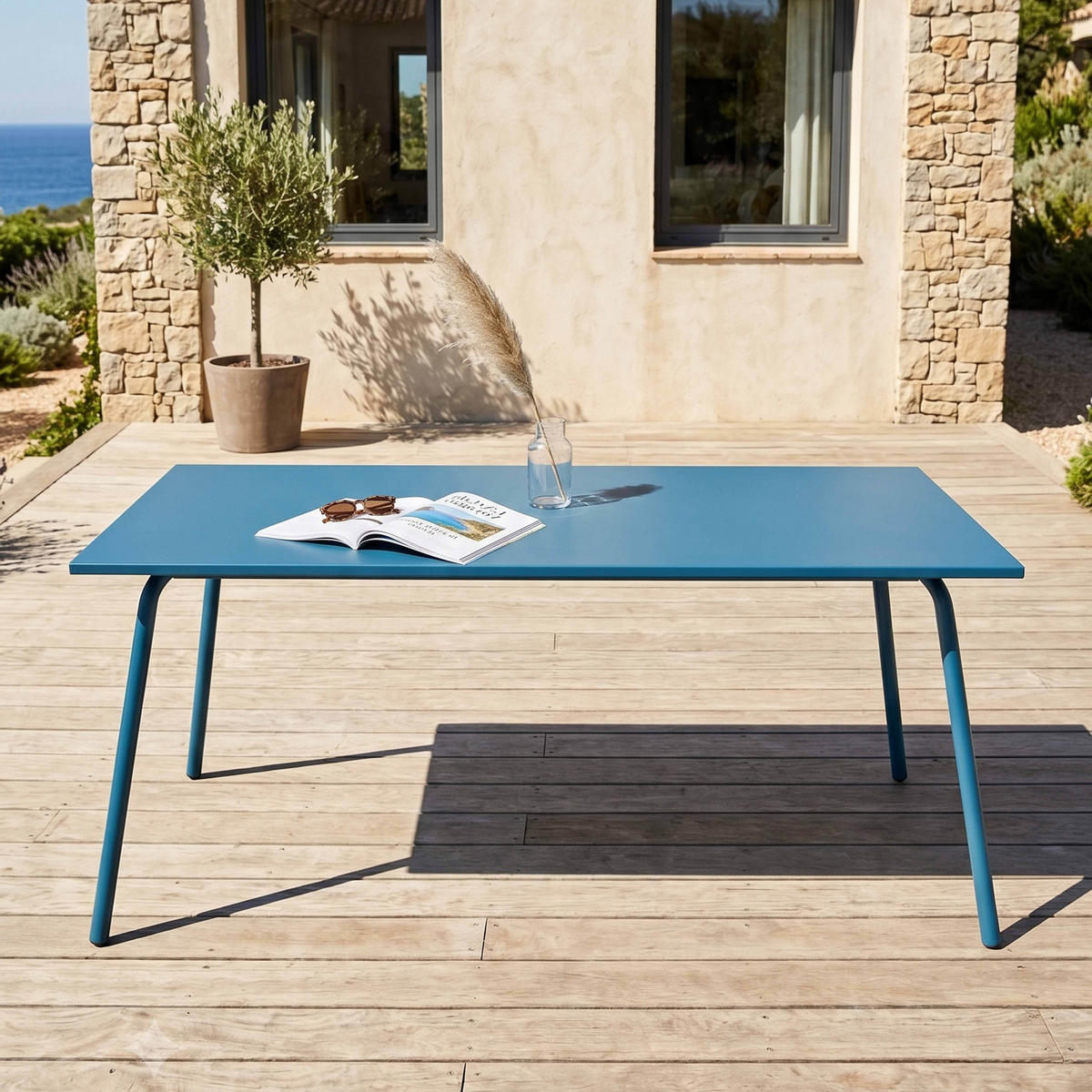 GARTENTISCH , Pazifikblau - Dunkelblau, Metall (180/90/72cm) - Oviala
