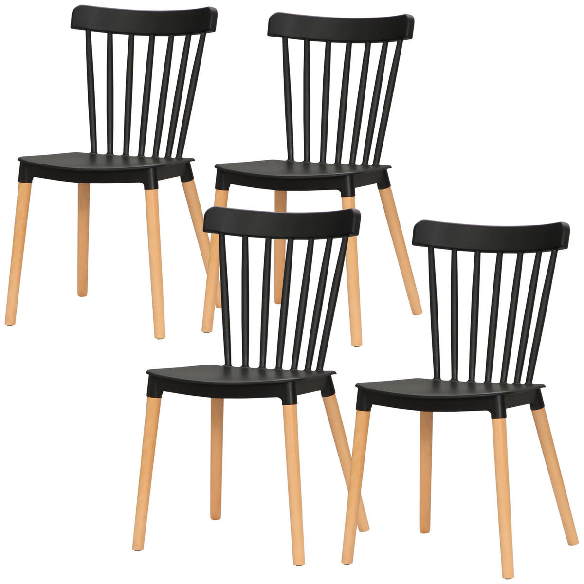 ESSZIMMERSTÜHLE 4er-Set DE-13237 Skandinavisch mit hoher Rückenlehne Schwarz - Schwarz, Kunststoff (52.5/83/48cm) - ComfortXL