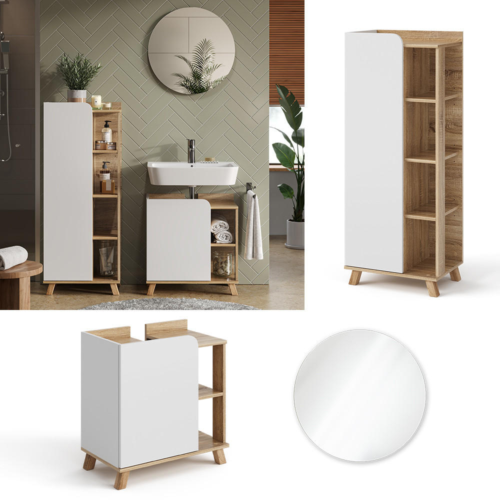 BADMÖBEL-SET Karen Sonoma/Weiß 3 Teile - Weiß/Sonoma Eiche, Holzwerkstoff (60/65/35cm) - Vicco