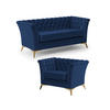SITZGARNITUR 2+1 Chesterfield Whitby Marineblau Samt mit goldenen Füßen - Blau/Goldfarben, Holz/Textil (175/78/82cm) - S-Style Möbel