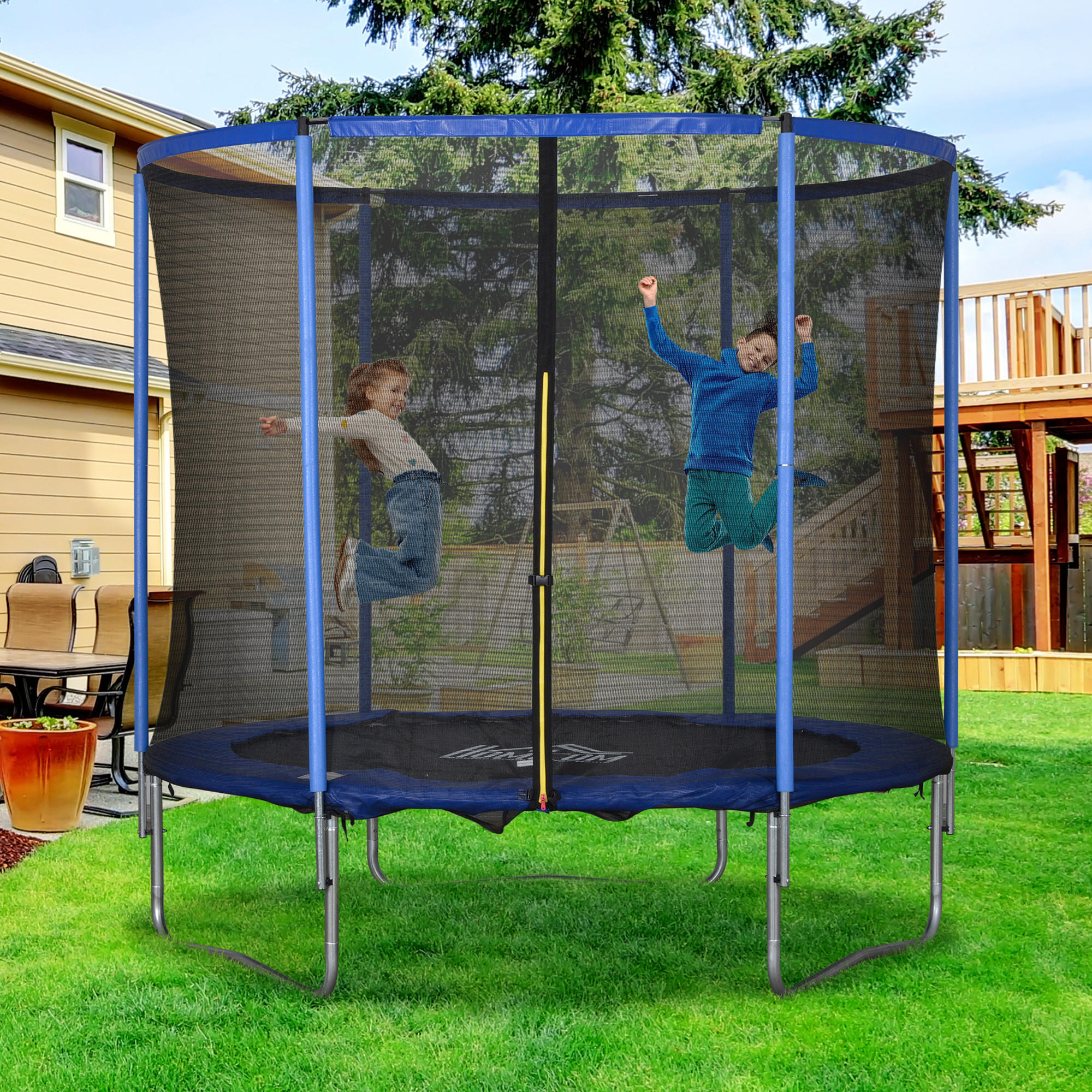 TRAMPOLIN, Blau+Schwarz, Stahl, Kunststoff - Blau, Metall (244/240/244cm) - HOMCOM