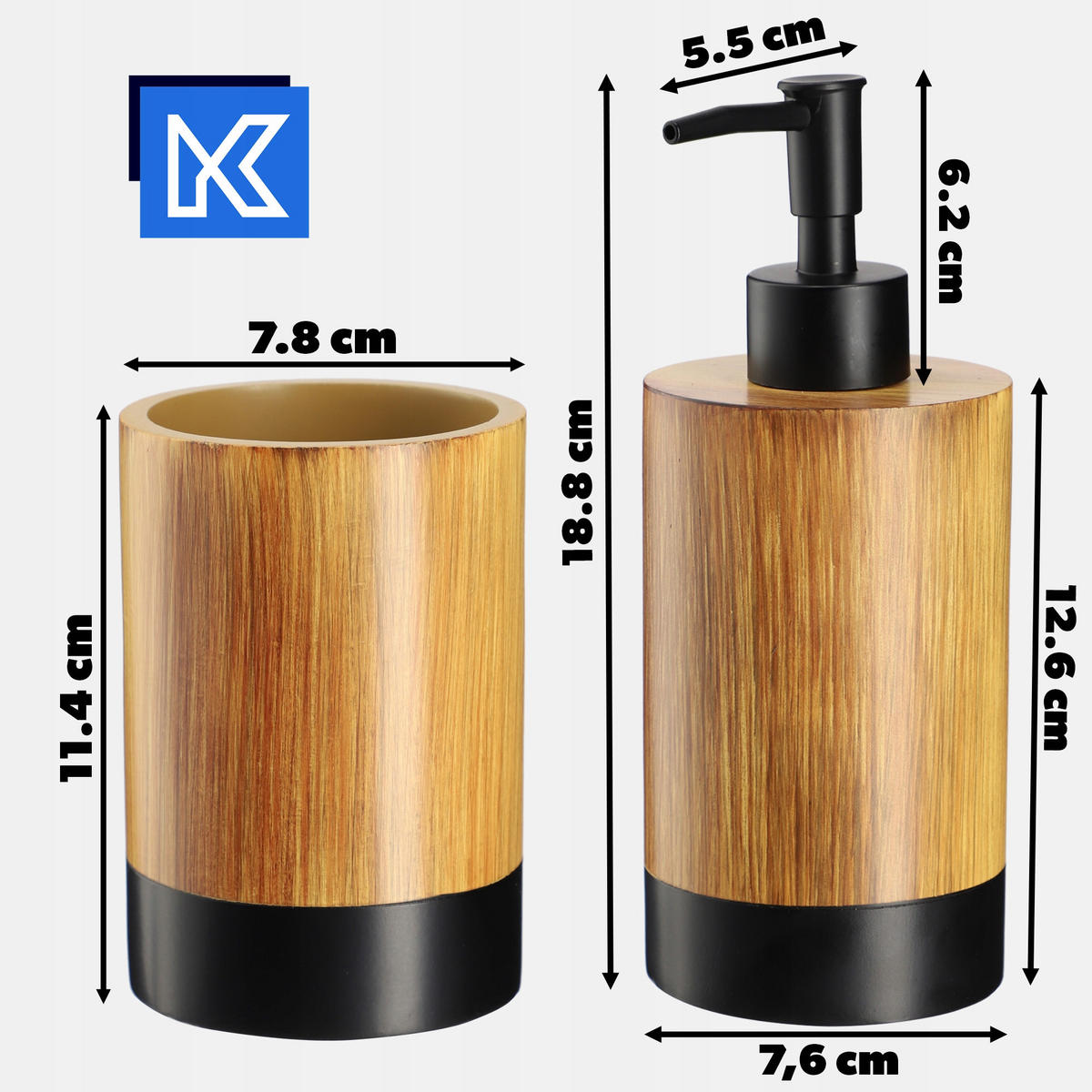 BADEZIMMERSET Seifenspender + Badezimmerbecher + Toilettenbürste - Braun, Kunststoff (10/37cm) - KADAX