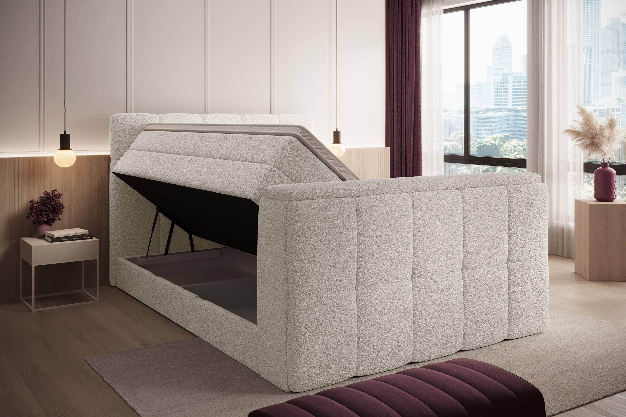 BOXSPRINGBETT Madison 3 creme 200/200 H2/H3 mit TV-Lift - Creme, Textil (200/200cm) - wonello