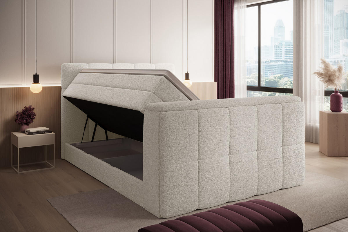 BOXSPRINGBETT Madison 3 creme 200/200 H2/H3 mit TV-Lift - Creme, Textil (200/200cm) - wonello