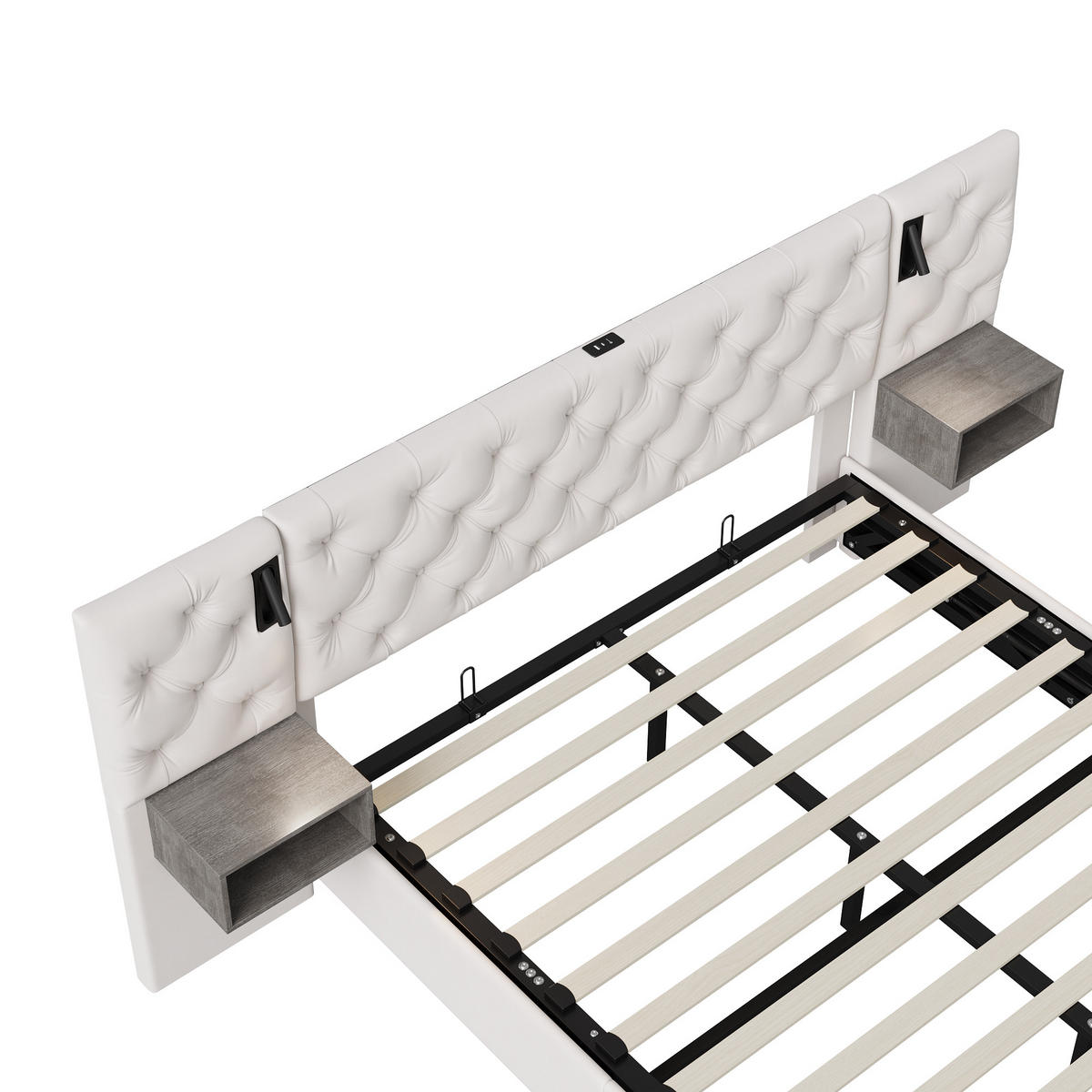 POLSTERBETT 160x200 cm, Beige, USB und Leselampe - Beige, Textil/Metall (160/200cm)