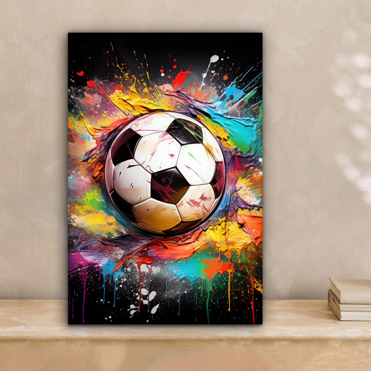 LEINWANDBILD Fußball - Farbe - Farben - Schwarz - Weiß Deko Wohnzimmer 20x30 cm - Weiß, Textil (20/30cm) - MuchoWow