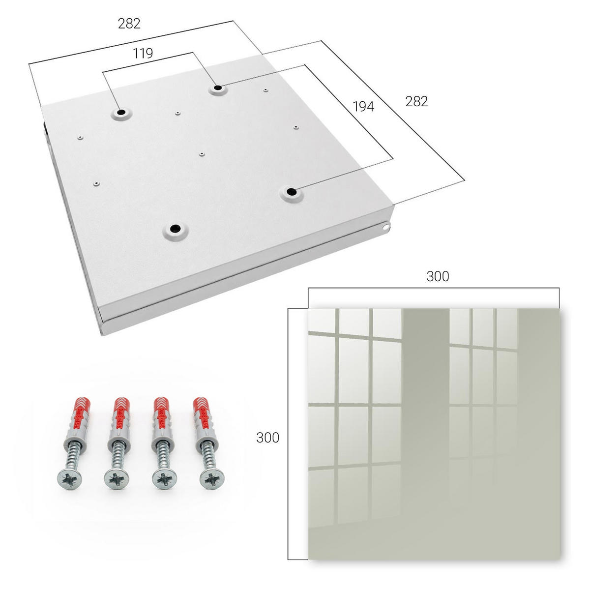SCHLÜSSELBOX Weiß 30x30 cm – Türöffnung nach rechts - Warmes Grau - Grau, Metall (30/30/5cm) - TULUP