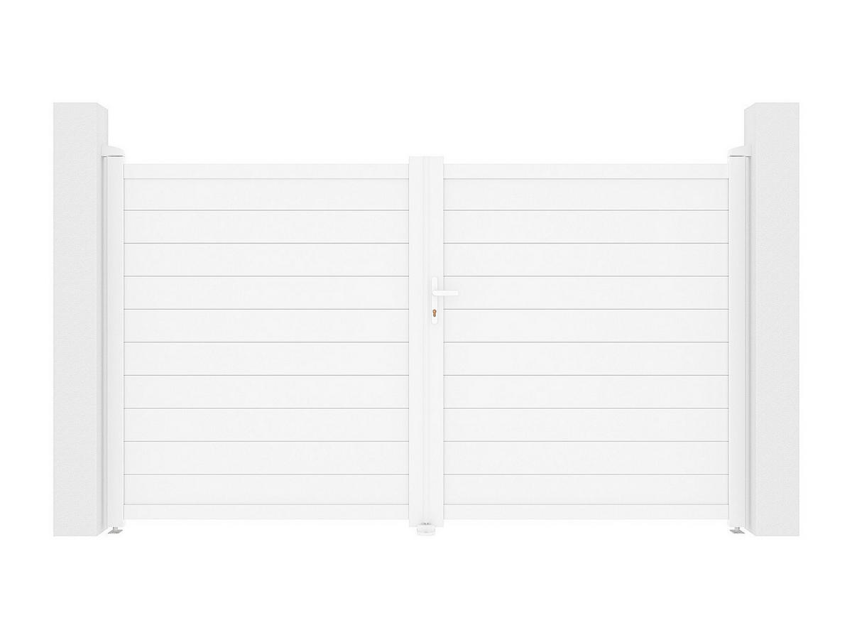 GARTENTOR Flügeltor Doppeltor - 305 x 181 cm - voll - Aluminium - Weiß - NAZARIO - Weiß, Metall (300/176cm) - Vente-Unique