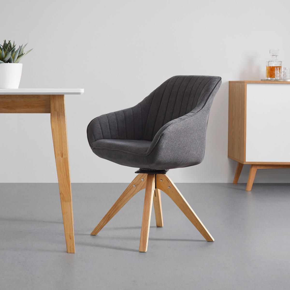 ARMLEHNSTUHL Leonie Grau Webstoff Drehbar Gepolstert - Grau, Holz (60/84/61cm) - Bessagi Home