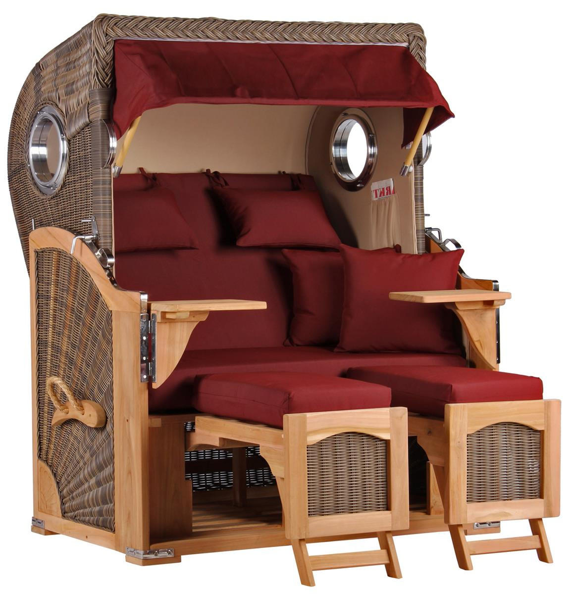 STRANDKORB Düne 2 Sitzer Teak PE Grey - Rot/Braun, Holz/Metall (125/170/80cm) - Mr. Deko