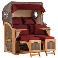 STRANDKORB Düne 2 Sitzer Teak PE Grey - Rot/Braun, Holz/Metall (125/170/80cm) - Mr. Deko