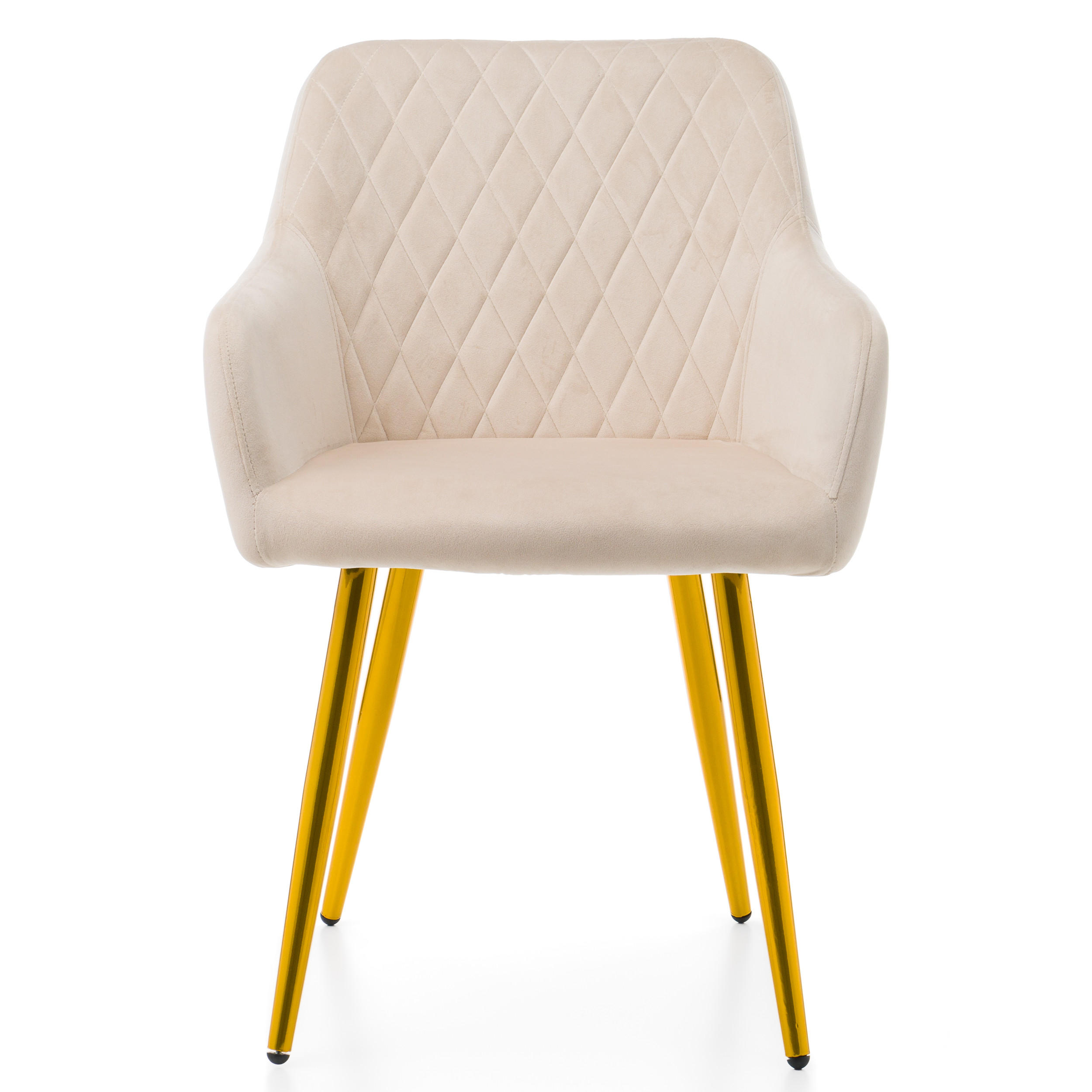 STUHL TODI gepolstert mit Steppung - beige goldene beine - Samt Velours - Beige/Goldfarben, Textil/Metall (56/85/62cm) - NEW HOME