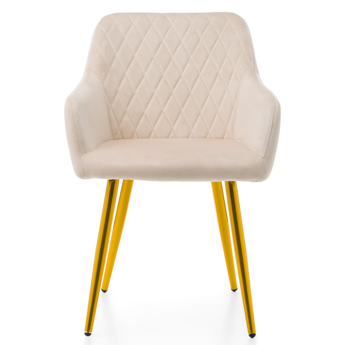 STUHL TODI gepolstert mit Steppung - beige goldene beine - Samt Velours - Beige/Goldfarben, Textil/Metall (56/85/62cm) - NEW HOME