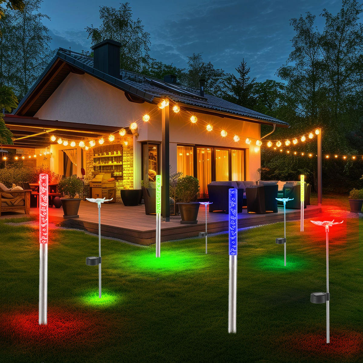 LED AUSSENLEUCHTE Klar RGB Solar 8er Set - Silberfarben, Kunststoff (2/2/48cm) - Globo Lighting