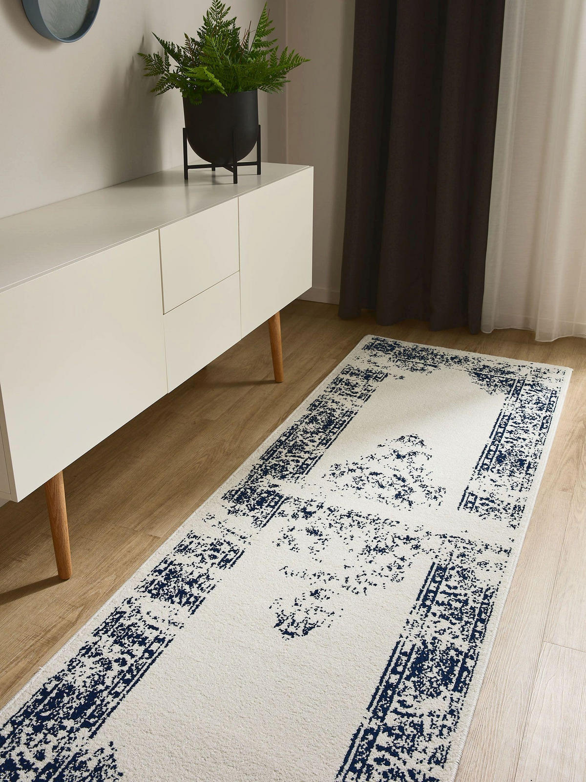 VINTAGE-LÄUFER Sia 80/240 cm - Blau/Creme, Kunststoff (80/240cm) - benuta