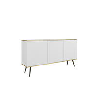 KOMMODE FORNO (Weiß, Rillenfront, Goldene Details, 3 Türen, schwarze Metallfüße, 160 cm) - Schwarz/Weiß, Holz/Holzwerkstoff (160/85/39cm) - Ravio