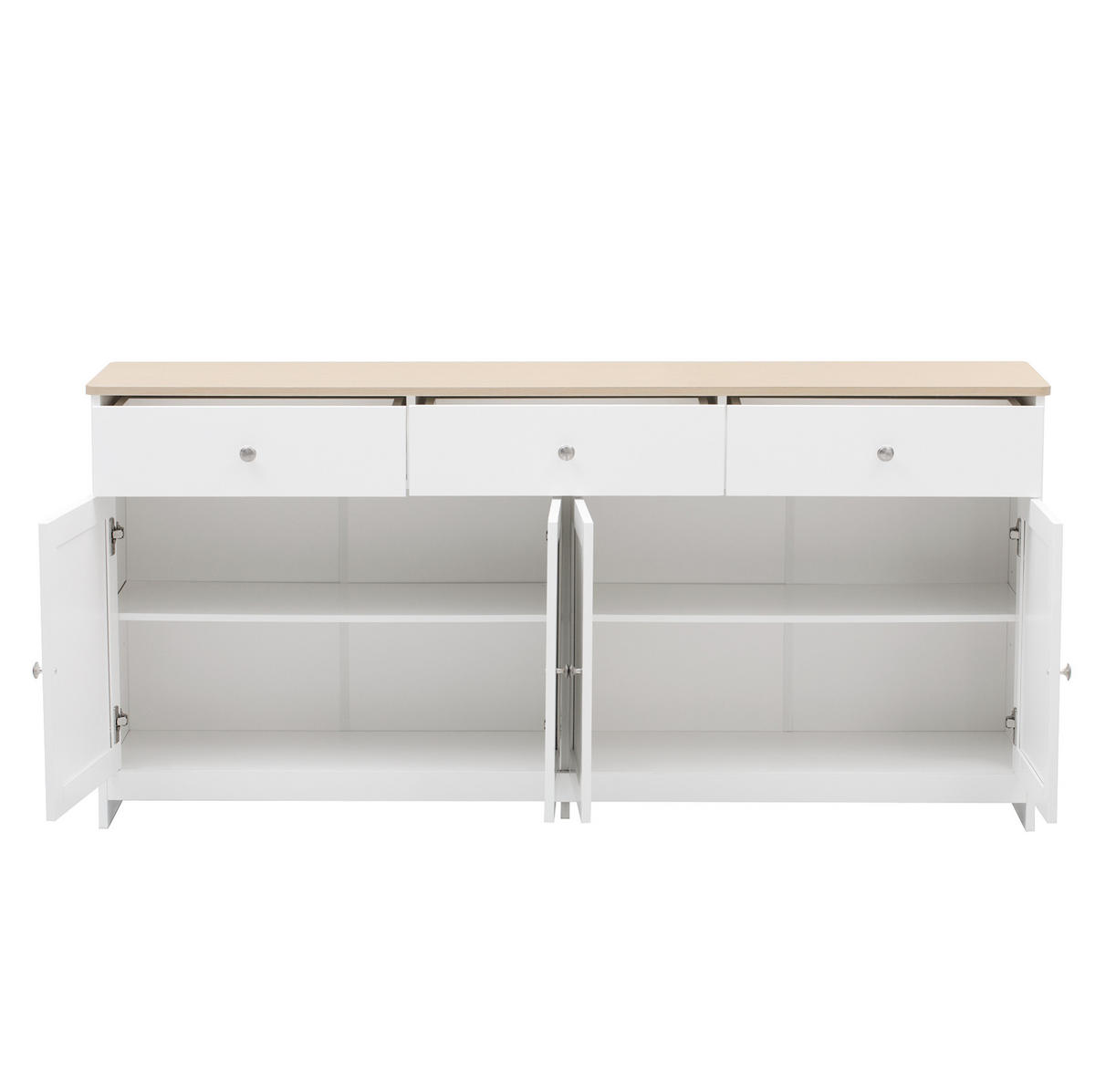 SIDEBOARD 160/37/75 cm weiß/Holzfarbe aus MDF mit 3 Schubladen - Weiß, Holzwerkstoff (160/75/37cm) - OKWISH