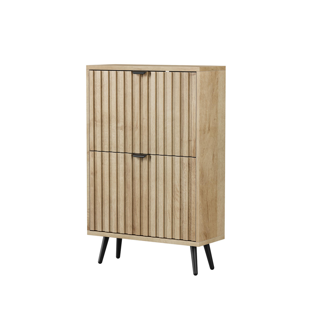 BOTNÍK v barvě dubu, styl Mid-Century, se 2 výklopnými přihrádkami - barva dubu, kompozitní dřevo (60/95/24cm) - Urban Meuble