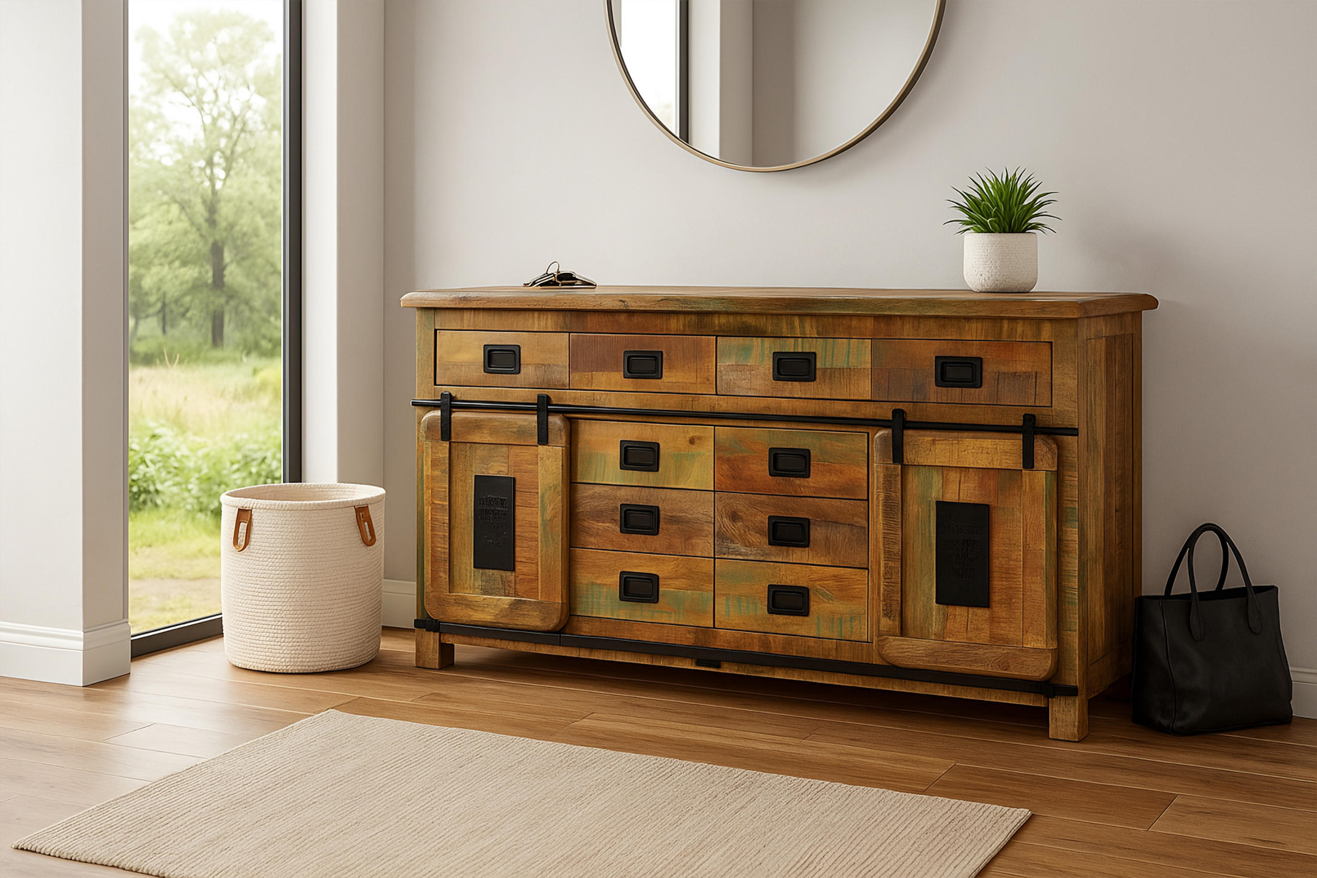 SIDEBOARD LIBRO - Hellbraun/Multicolor, Akazienholz/Holz (200/90/45cm) - SAM