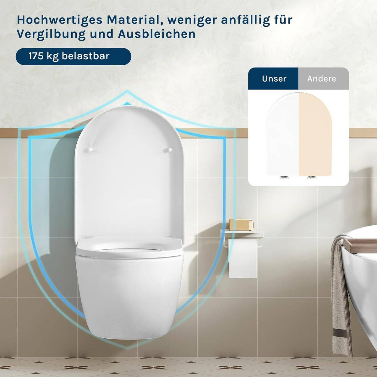 TOILETTENDECKEL WC Deckel Sitz Absenkautomatik, D-Form - Weiß, Kunststoff (36/2.51/45cm) - Woltu