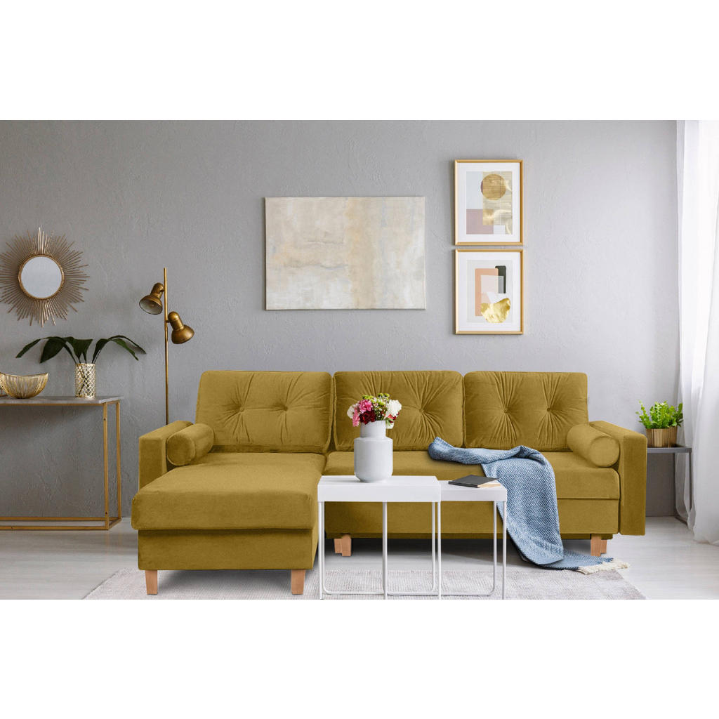 Thumbnail - Konsimo® Eckschlafsofa, Honig, Textil, L-Form,L-Form, 240x183 cm, Wohnzimmer, Sofas & Couches, Wohnlandschaften, Ecksofa...