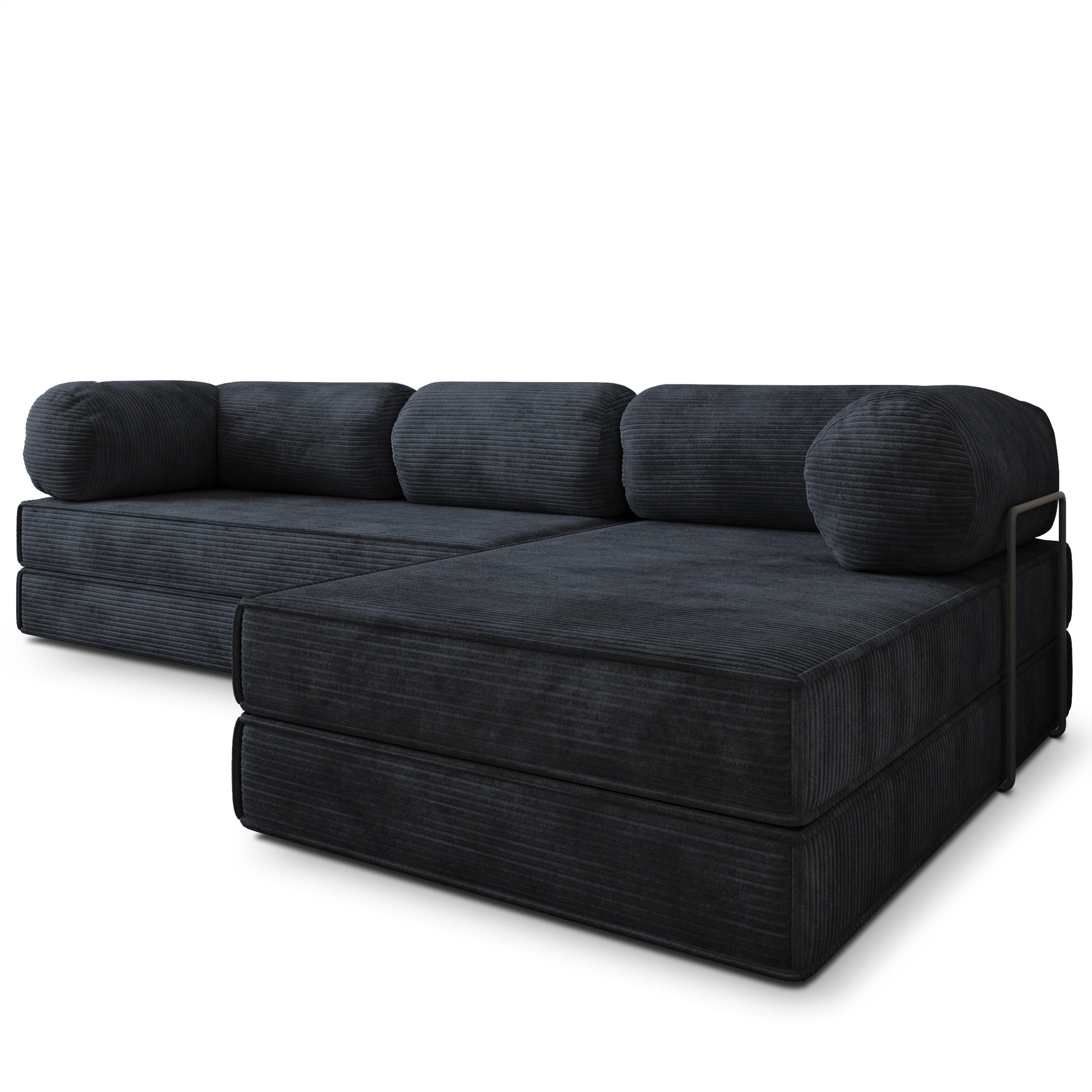 ECKSOFA ETERA modulares Boneless Sofa mit Schlaffunktion Schwarz Kordstoff - Schwarz, Textil (270/160cm) - MASSENO