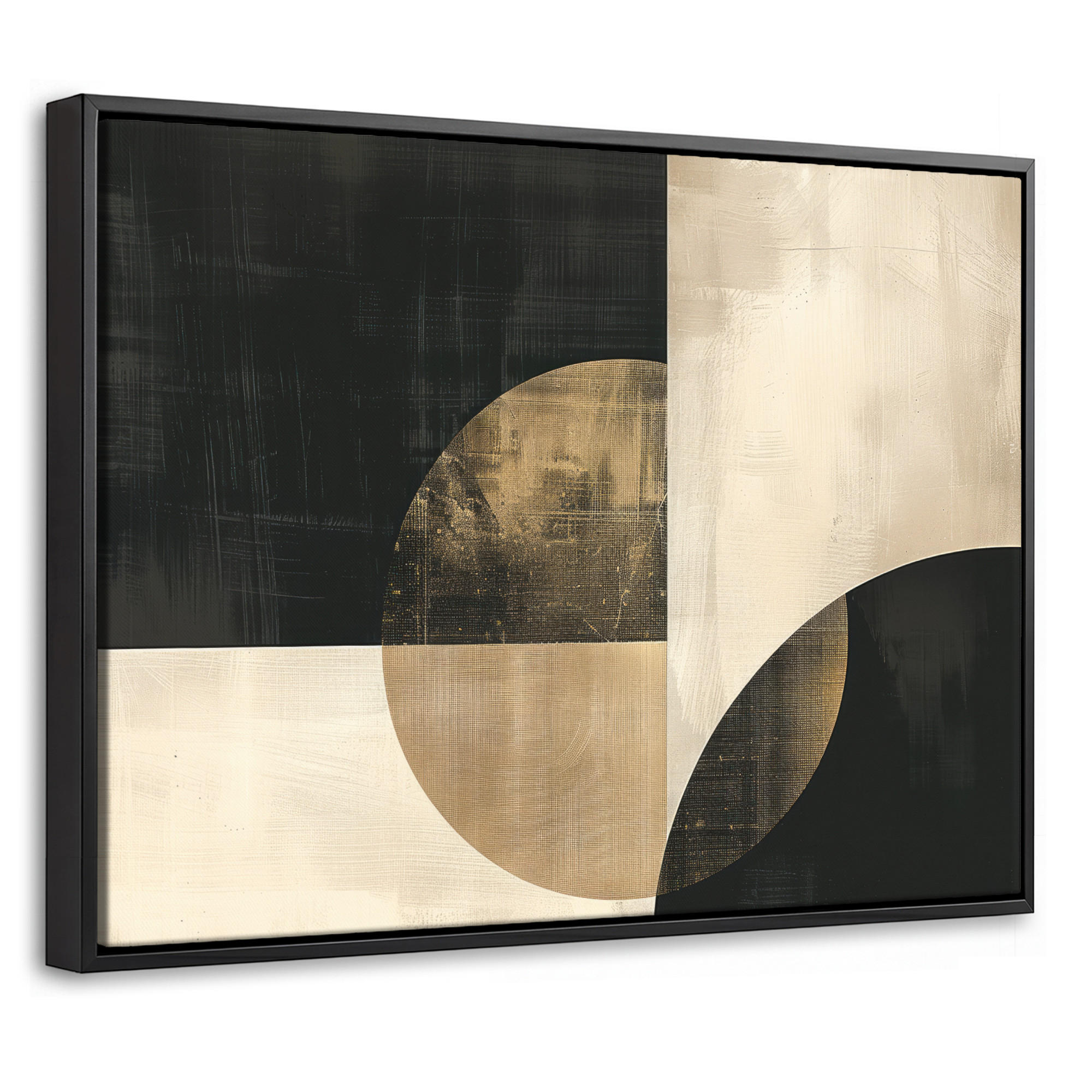 LEINWAND Bilder mit Rahmen - Abstrakt - Geometrische Formen - Schwarz - Gold - 40x30 - Ecru, Textil (40/30cm) - MuchoWow